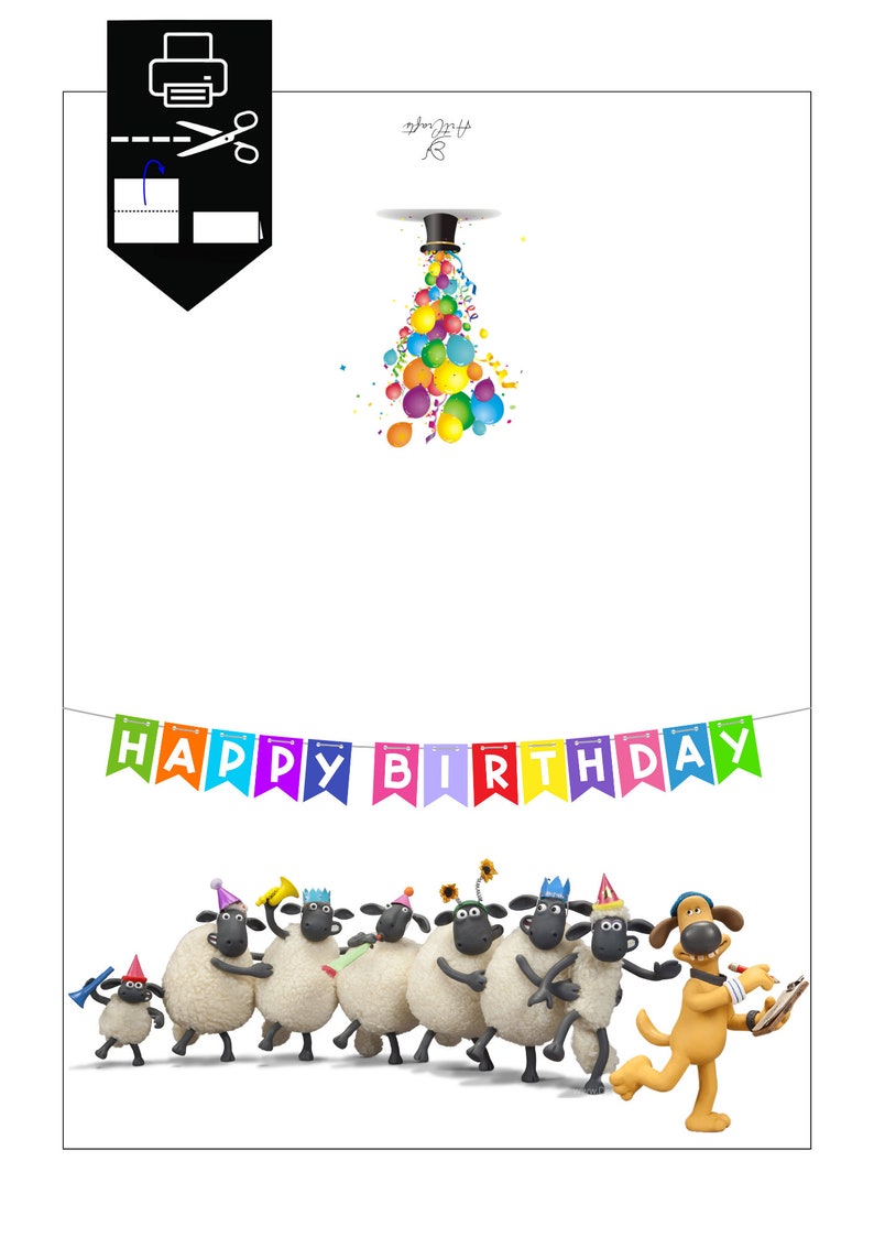 Printable Birthday Card Shaun the Sheep, Printable Greeting Card, Print ...