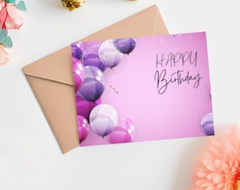 Printable Birthday Card with Balloons, Printable Greeting Card, Print at Home