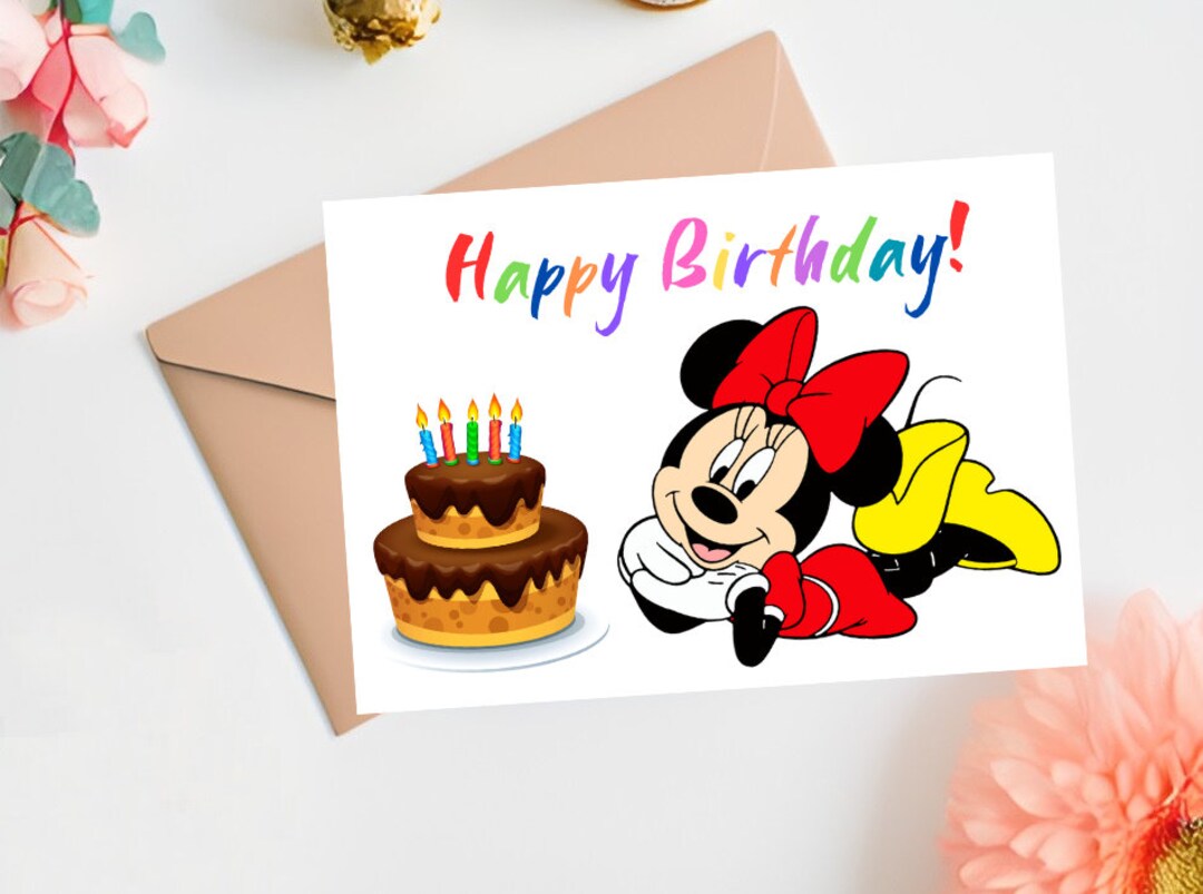 Printable Birthday Card With Minnie Mouse, Printable Greeting Card ...