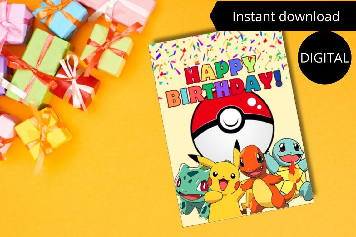 Printable Birthday Card With Pokemon, Printable Greeting Card, Print at ...