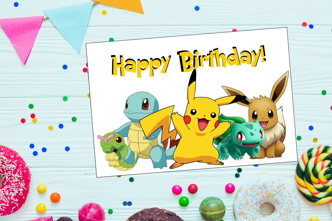 Printable Birthday Card With Pokemon, Printable Greeting Card, Print at ...