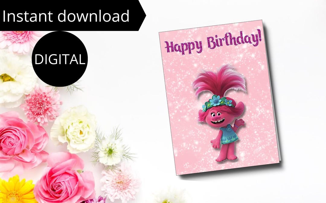 Printable Birthday Card Troll Cartoon, Printable Greeting Card, Print ...