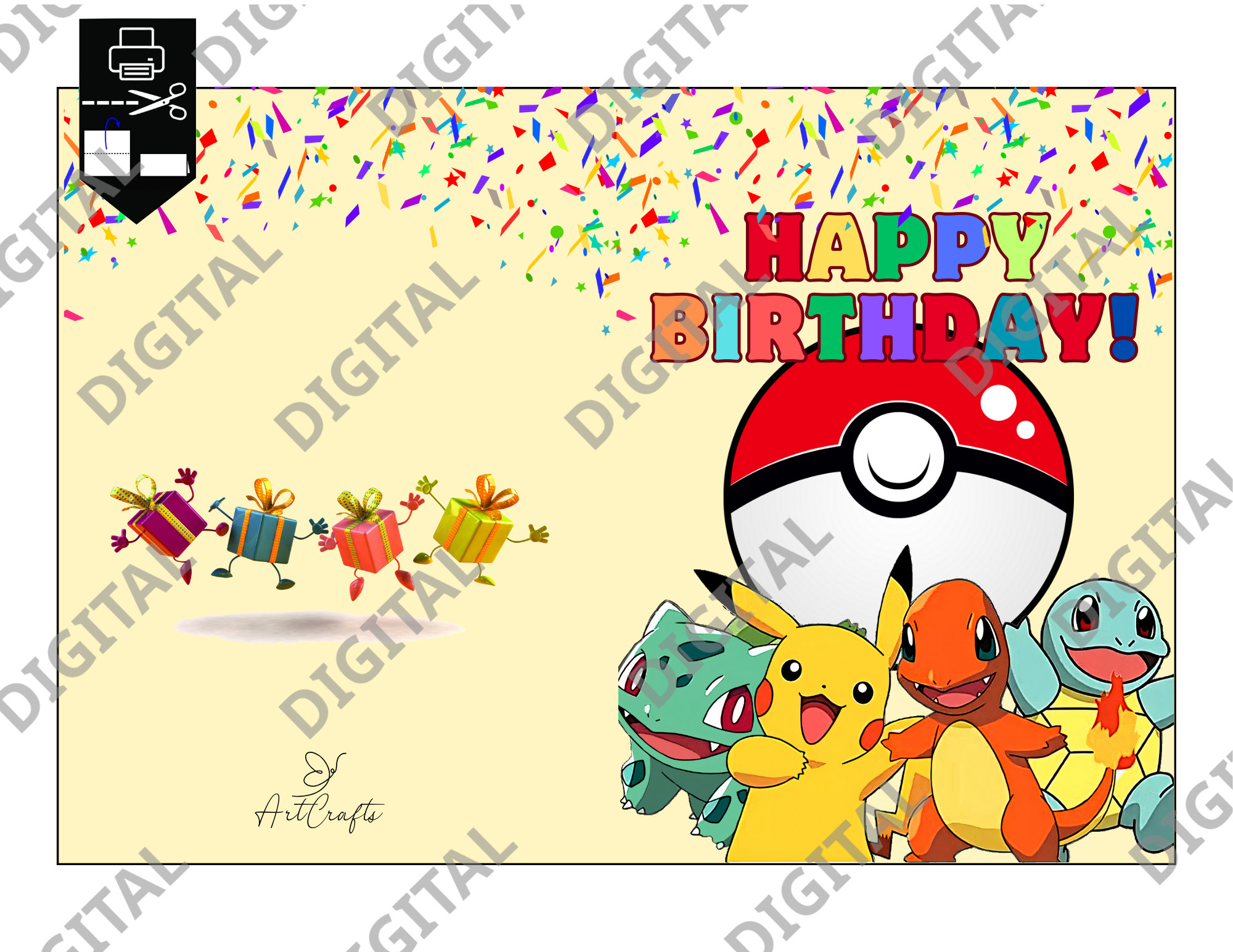 Printable Birthday Card With Pokemon, Printable Greeting Card, Print at ...