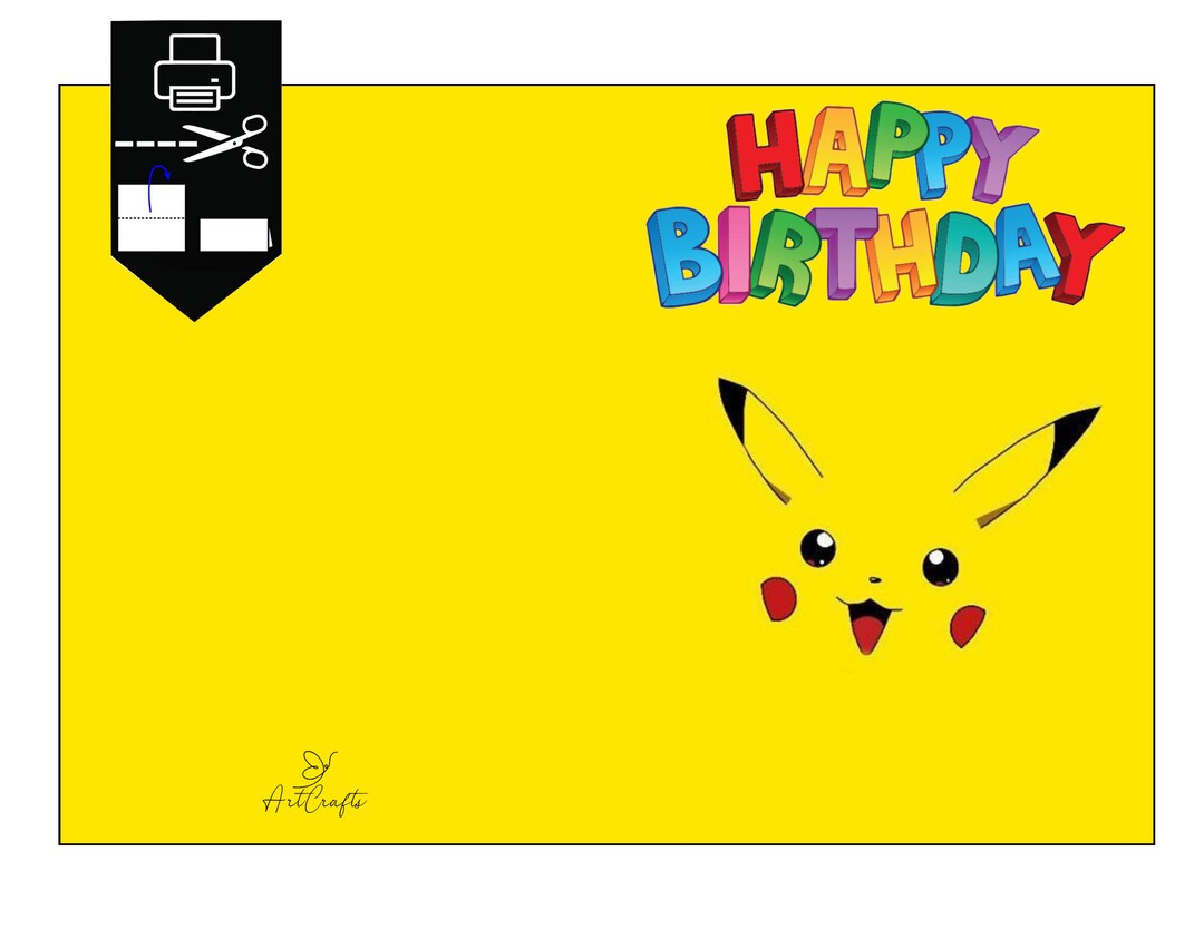 Printable Birthday Card With Pokemon Pikachu, Printable Greeting Card ...