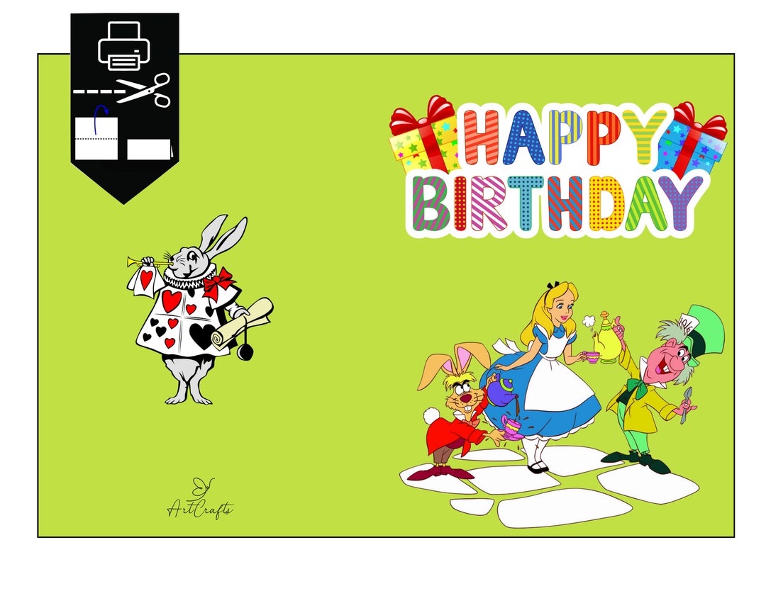 Printable Alice in Wonderland Birthday Card for Your Family, Friends, Children, Printable ...
