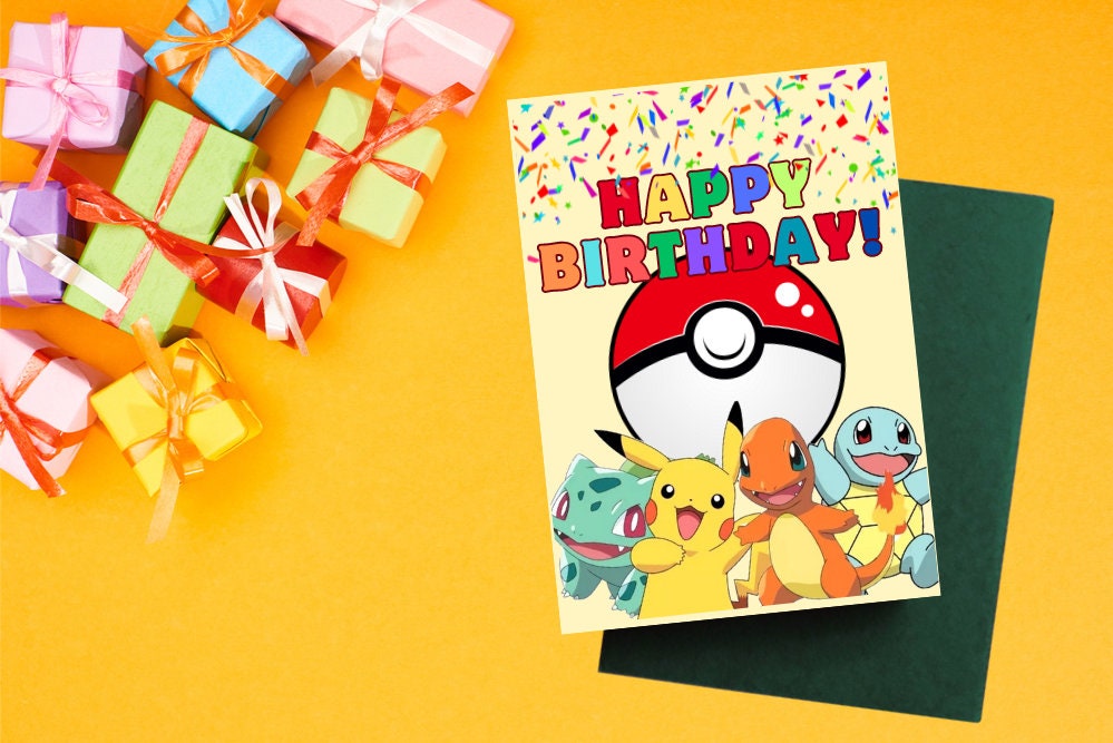 Printable Birthday Card With Pokemon, Printable Greeting Card, Print at ...