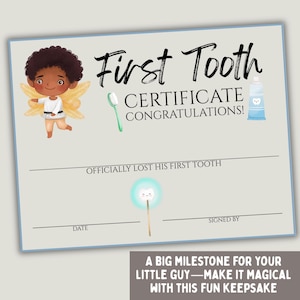 Printable First Tooth Certificate for Boys, Charming Baby Tooth Fairy Keepsake, Ideal Newborn or Toddler Gift, for dentists