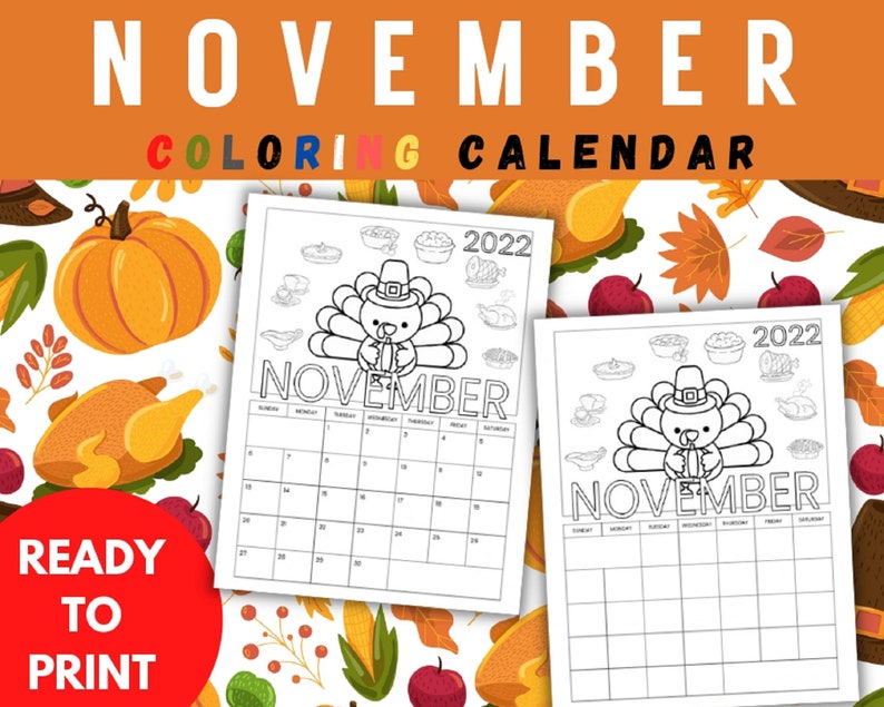 November Calendar Printable Coloring Calendar PDF November Etsy