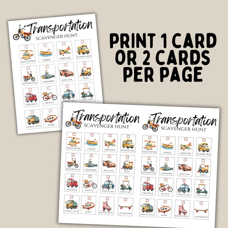 Transportation Scavenger Hunt Game Printable, Engaging Travel Adventure ...