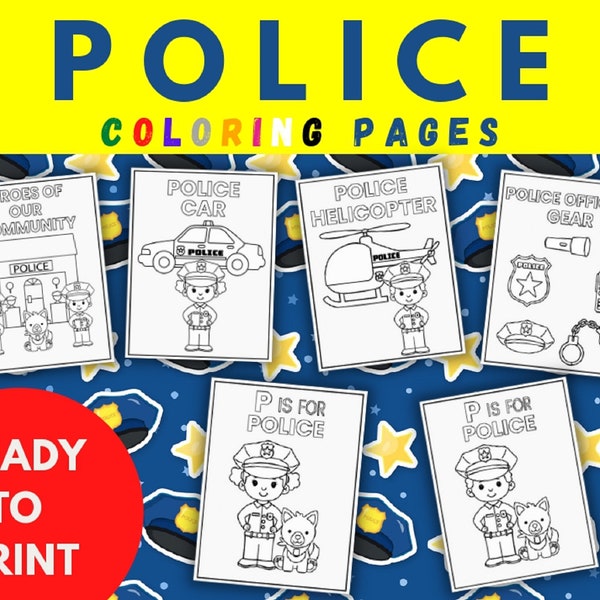 Police Coloring Page, Police Birthday Party, Community Helper, Police Car, Police Helicopter, Activity Sheets for Kids, Fun Worksheets