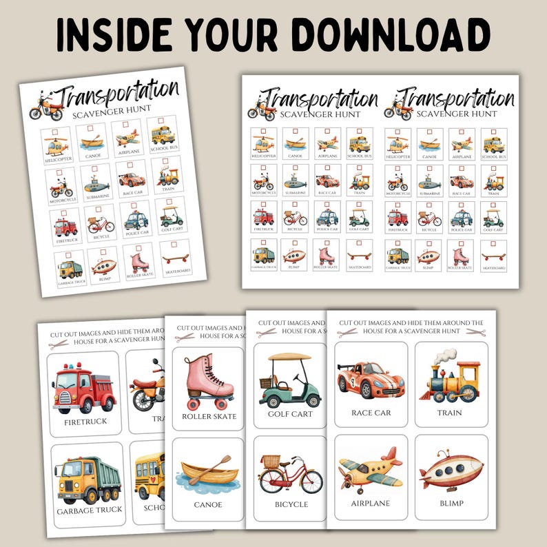 Transportation Scavenger Hunt Game Printable, Engaging Travel Adventure ...