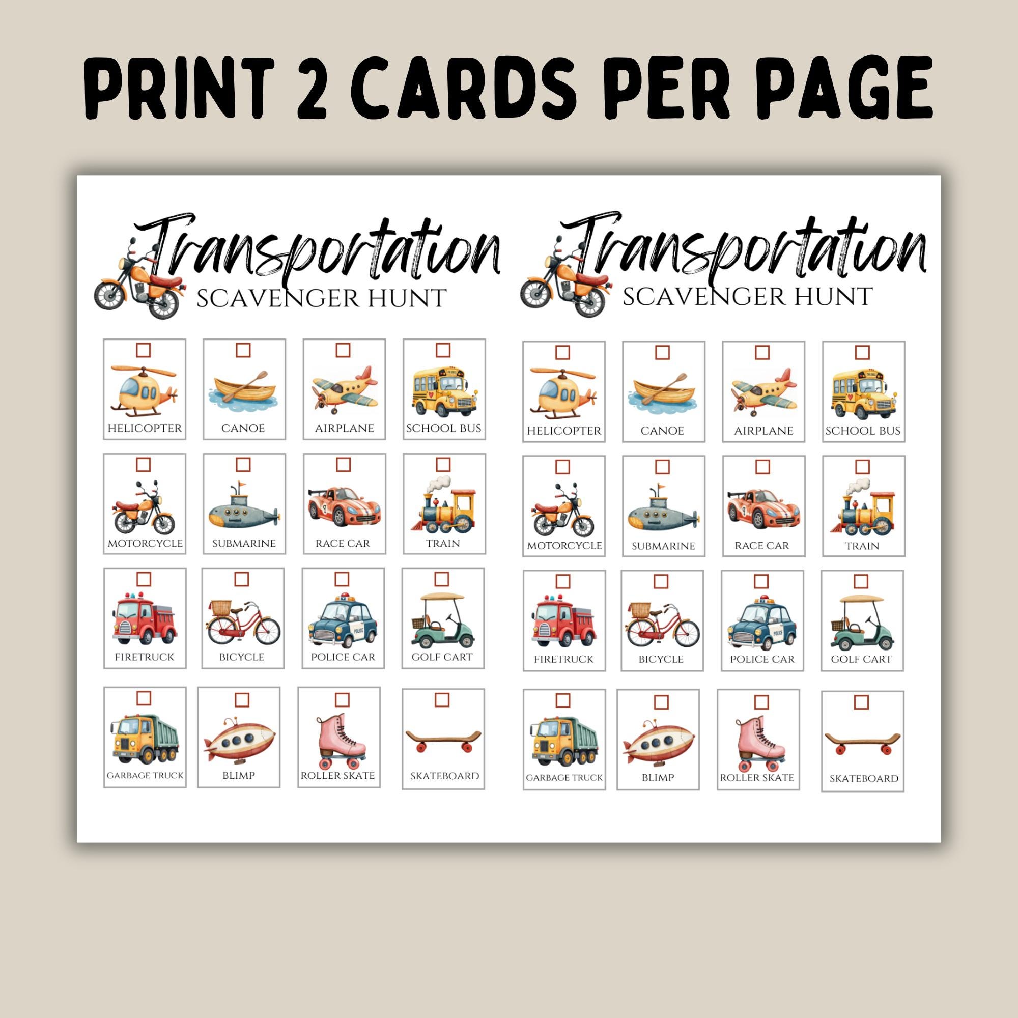 Transportation Scavenger Hunt Game Printable, Engaging Travel Adventure ...