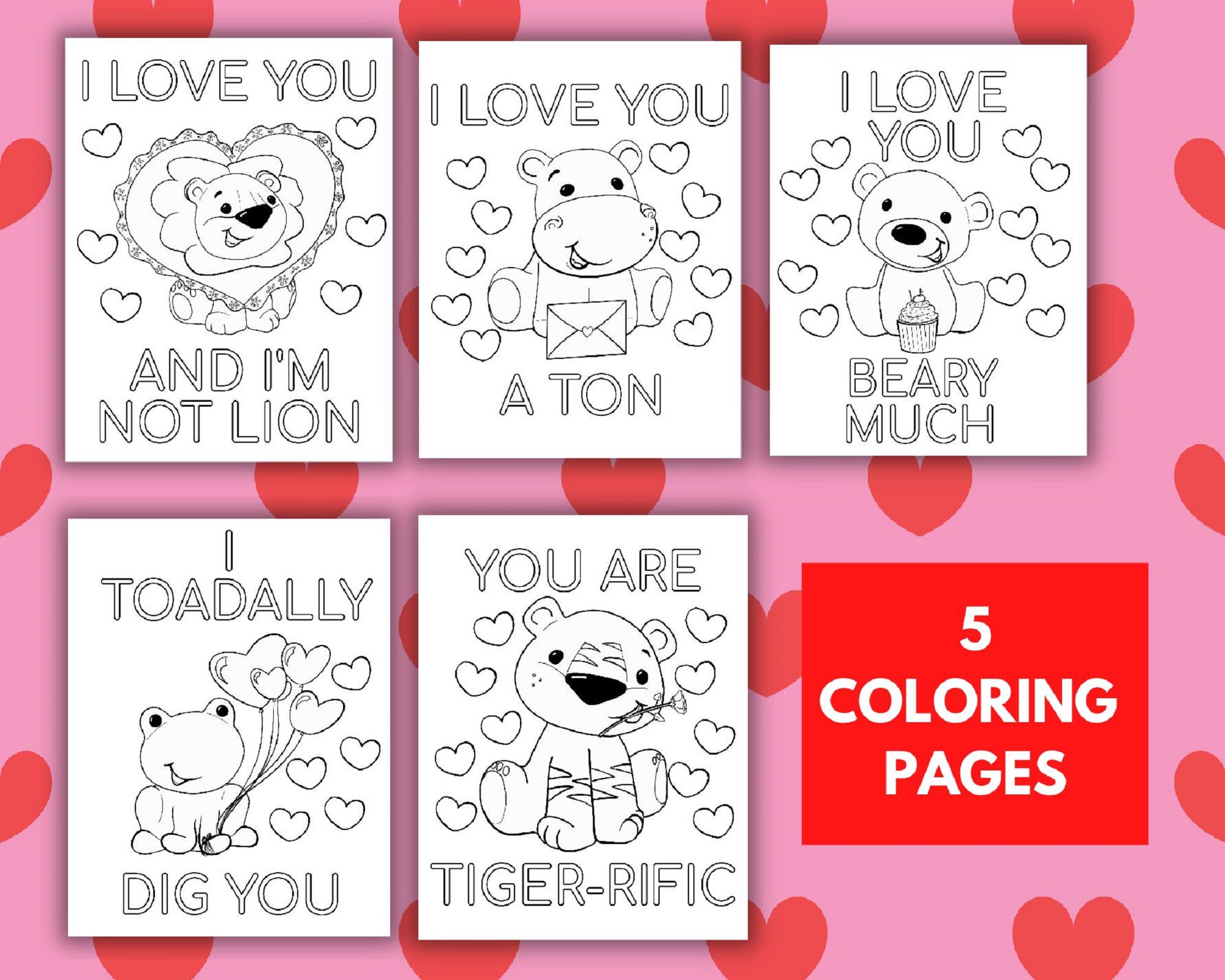 Valentine coloring pages for kids color activity valentine etsy