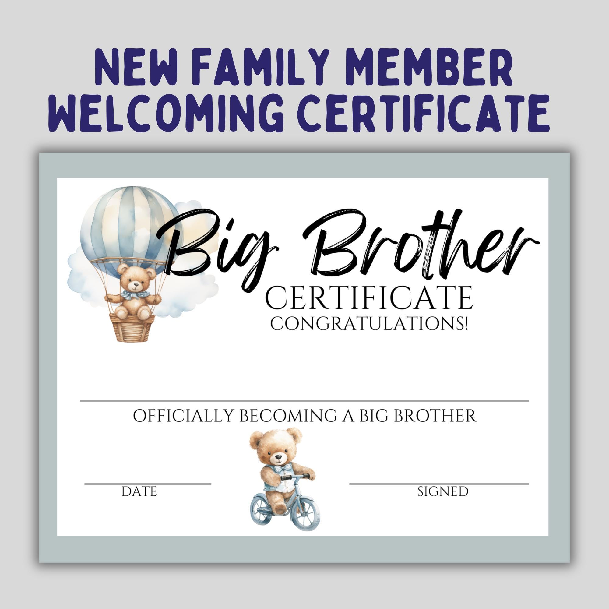 Big Brother Certificate - Achievement Award for New Siblings - Perfect ...