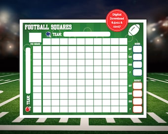 Football Squares, The Big Game Squares, Printable Football Squares, Instant Download, Big Game Party, 100 Squares