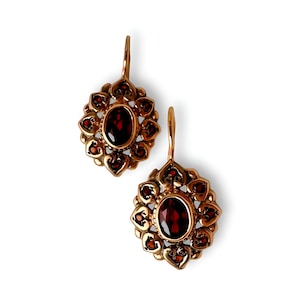 Garnet Earrings in 14K Rose Gold, Leverback Earrings with Garnets - January Birthstone Earrings with Heart Designing, Romantic Gift for Her
