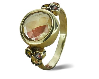 Citrine & Tourmaline Ring in 9K Gold, Ethnic Design, Genuine Gemstones, Vintage Style, Handmade Gifts, November Birthstone, Gifts for Her
