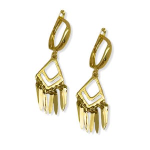 14K Gold Fringe Dangle Earrings, Hand forged in Israel, Designer Danglers, Authentic Yemenite Artistry, Luxe Boho Chic Jewelry