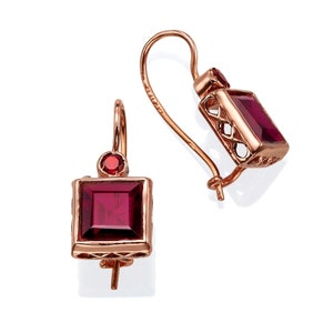 Vintage Style Earrings, 14k Rose Gold and Garnet Earrings, Antique Style Middle Eastern Jewelry, Handmade Israeli Earrings, Birthstone Gifts