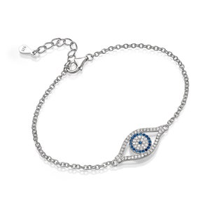 Evil Eye Bracelet in Sterling Silver and Zircon, Protection Charm Bracelet in Silver & CZ, Gifts for Her from Israel, Turkish Evil Eye