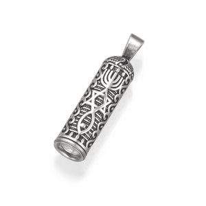 Messianic Christian Menorah Star of David Fish Pendant in Sterling Silver, Ethnic Art Deco Vintage Pendant, Messianic Seal of Jerusalem