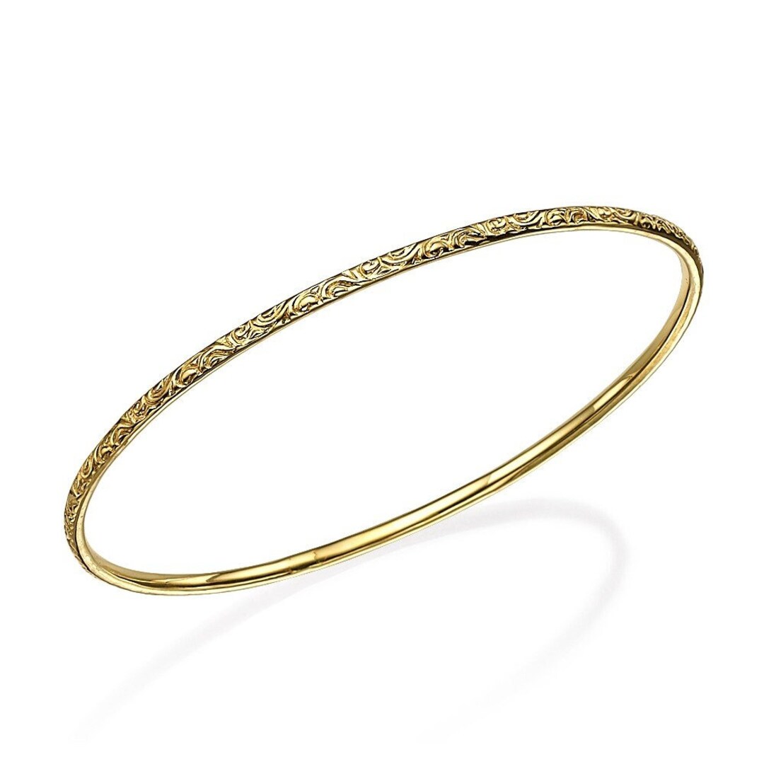 Solid 14K Gold Moroccan Bangle Stackable Bangle Bracelet Etsy