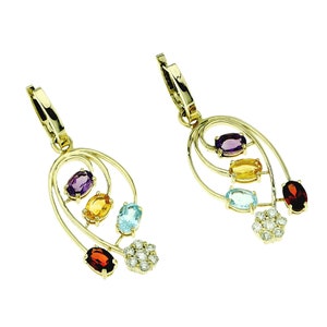Colorful Gemstone Earrings in 14k Yellow Gold, Multicolor Dangle and Drop Multi Stone earrings, Rainbow Danglers, Birthday Gifts for Her