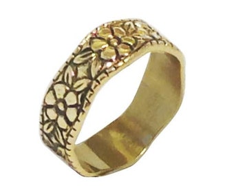 Fede nuziale in oro in stile antico, anello nuziale a margherita floreale, anello ondulato in oro giallo 14k, anello romantico, fede nuziale unica per lei