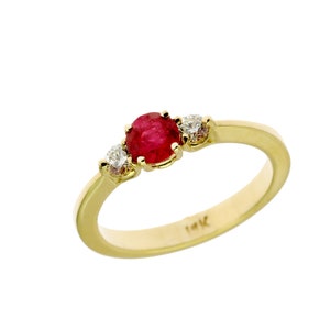 Ruby & Diamond 3 Stone Ring in 14K Gold | 14K Ruby Ring | Red Gemstone Ring | Genuine Ruby Ring | Engagement Ring | Ring of Ruby Star