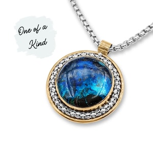 Round Eilat Stone Necklace in Silver and Gold Filled Pendant Necklace | Chunky Eilat | Eilat Necklace | Israeli Jewelry | Gift for Family
