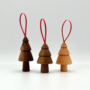 Wooden Christmas Tree Ornament Set | Modern Wood Tree Decor | Holiday Ornaments| Natural Walnut Cherry Ash Oak Christmas Tree Ornament Gifts