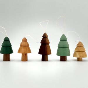 Wooden Christmas Tree Ornament Set | Painted Wood Christmas Ornaments | Boho Wood Holiday Decor | Farmhouse Christmas | Wooden Tree Ornament