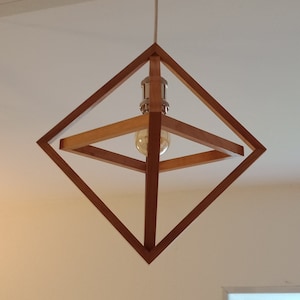 Original suspension light in solid wood, handmade cherry wood ceiling light, soft and friendly lighting