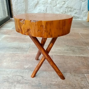 Rustic handmade wooden stool, natural and elegant solid side table image 1
