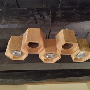 Suspension in solid oak &quot;beehive&quot;, ideal kitchen worktop, lighting fixture with integrated recessed LED spotlights, ready to install