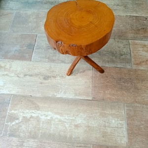 Rustic handmade wooden stool, natural and elegant solid side table image 4