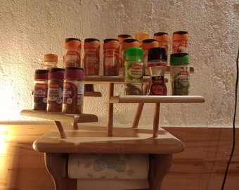Wall-mounted spice rack hung in wood, handmade spice rack