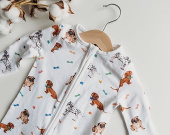 Dogs Pets  - Organic Cotton Bamboo 2 Way Zip-Up Sleepsuit | Baby Shower | Newborn Baby Gifts | Packed in Gift Box | Baby clothes Baby grows