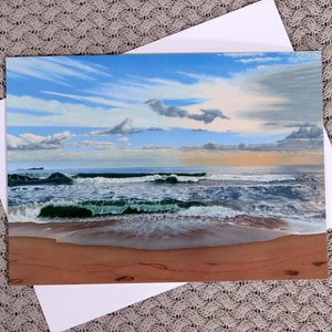 Ocean Waves Greeting Card with Seaside Oil Painting On The Front