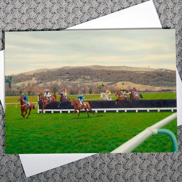 Cheltenham Horse Race Greeting Card - Blank Inside - Beautiful Horse Racing at Cheltenham Painting.