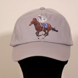 Fabulous Frankel Horse Racing Hat! Beautiful Burgundy Horse Cap with a Painting of Frankel, Printed on the Front. Great Racing Gift Idea!