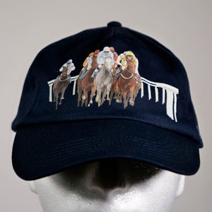 Handsome Horse Hat - Navy Racehorse Baseball Cap - Beautiful and Unique Horse Gift Idea. A Grey Horse Leads the Field!