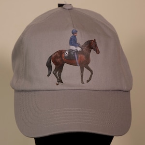 Striking Yeats Horse Racing Hat! Smart Grey Horse Hat with a Painting of Yeats, Printed on the Front. Great Horse Racing Gift Idea!