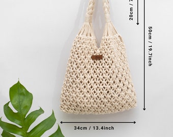 Macrame mesh bag for beach travel - Handmade women's handbag in boho chic, vintage style Active