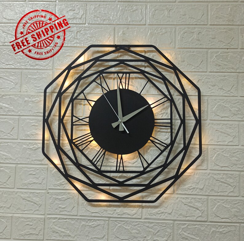 Octagonal Wall Clock Minimalist Clock Black Wall Clock Etsy