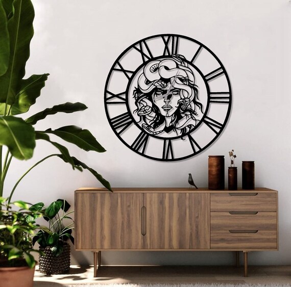 Metal Medusa Wall Clock Medusa Large Wall Clock Minimalist Etsy