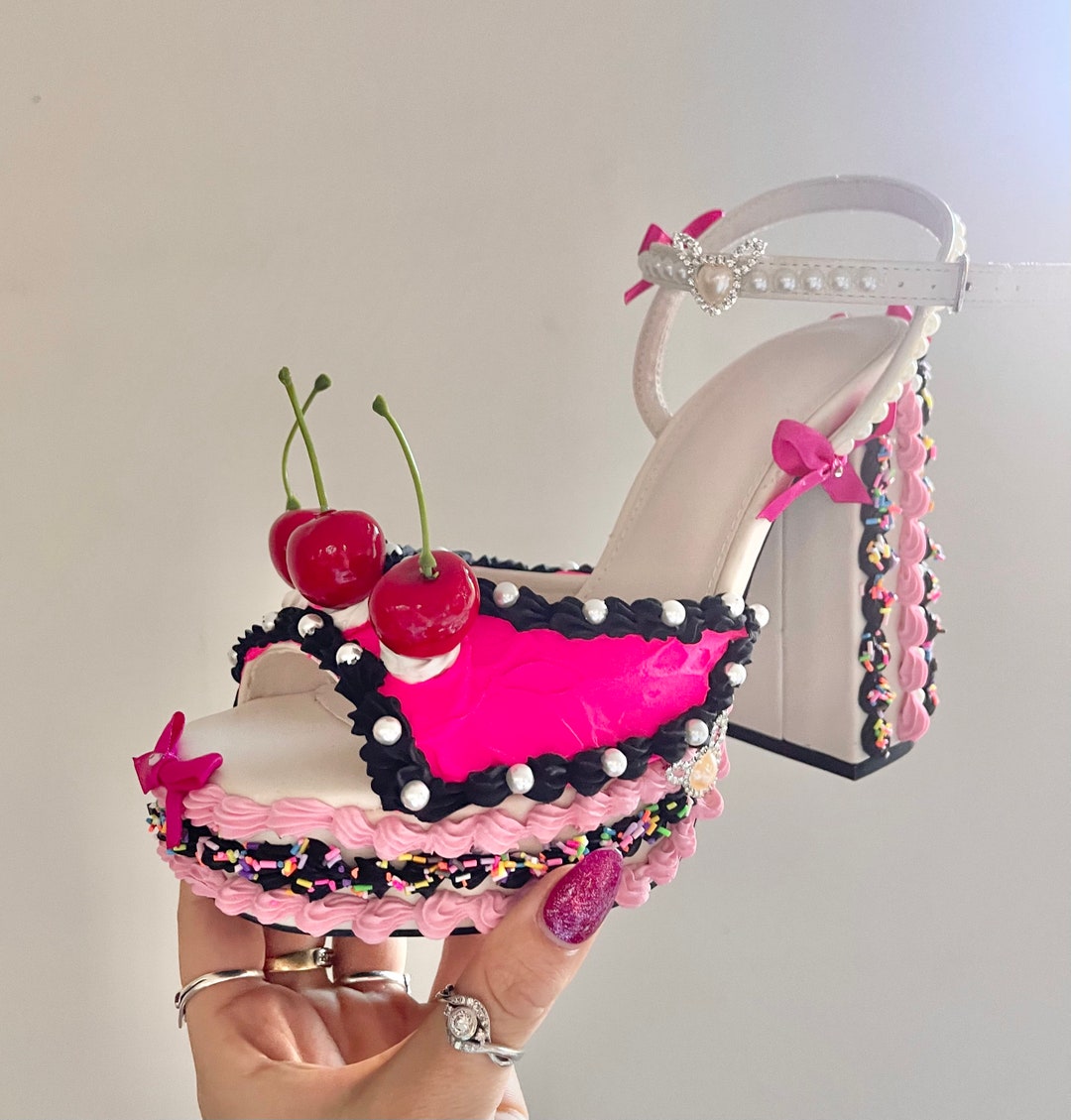 Fake Cake Platform Heels Pink Black With Sprinkles Etsy