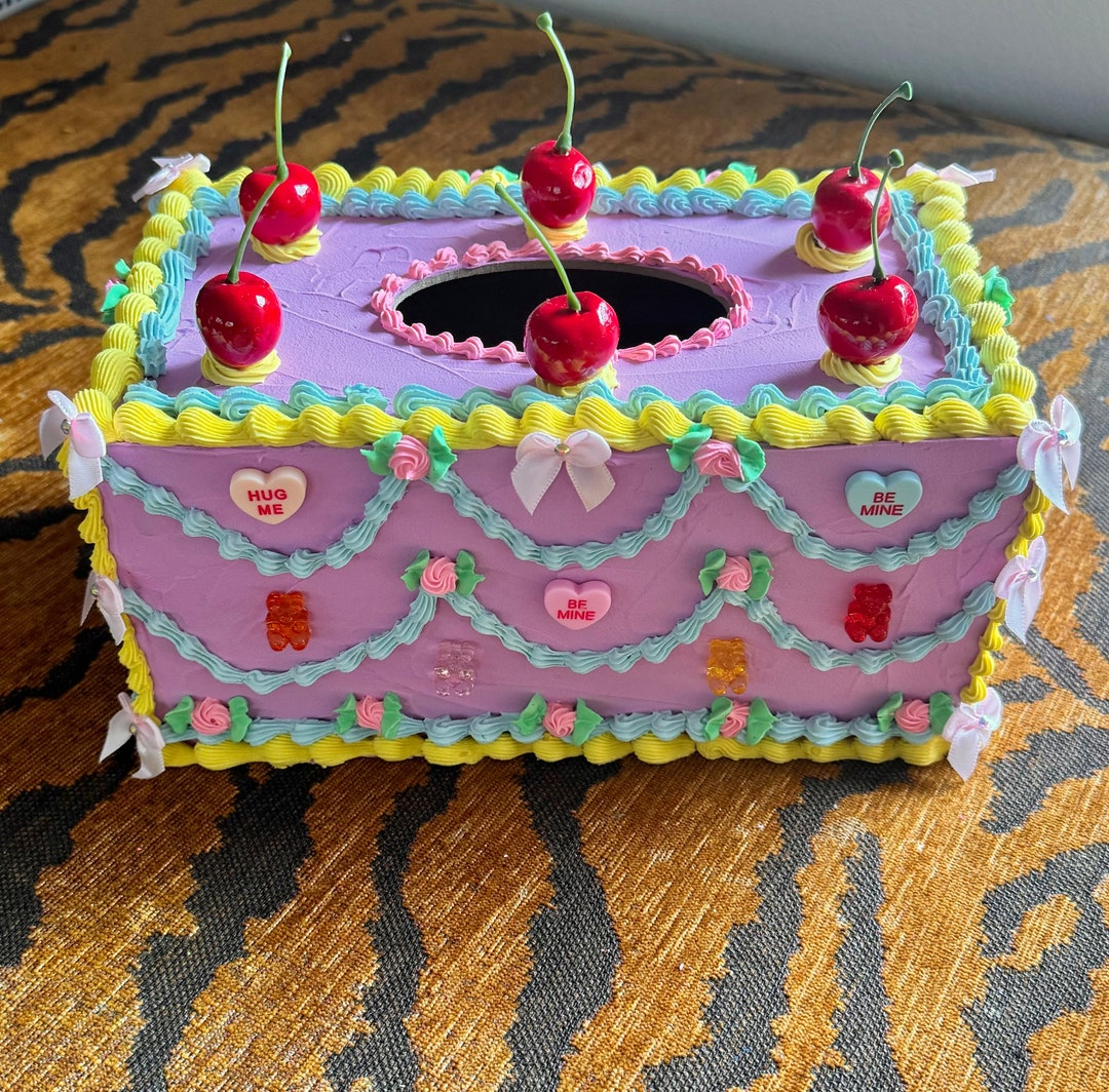 Fake Cake Tissue Box Cover Pastel Purple With Cherries Candy - Etsy
