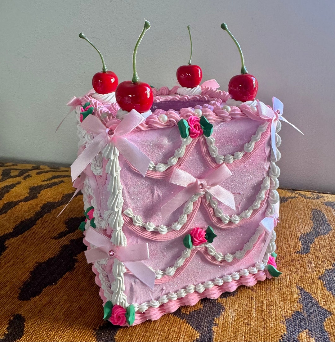 Fake Cake Square Tissue Box Cover Glitter Lilac & Pink Roses and ...