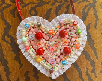 Fake Cake Heart Handbag ~  Pink ~ with Lace  + Cherries + Candies